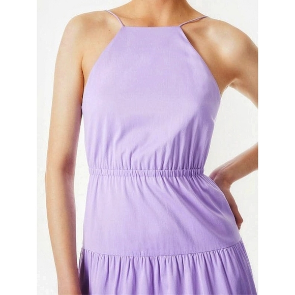 Alice & Olivia Hartley Bow Tie Open Back Tiered Lavender Halter Midi Dress - Picture 3 of 8